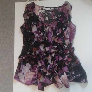 Floral Purple and Black Women's Top